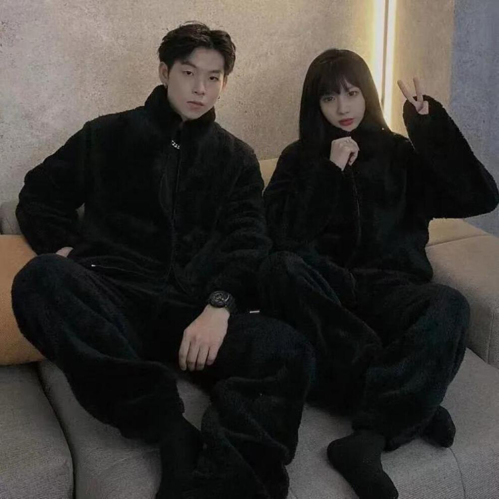 (black, XXL) Men Pajama Sets Winter Thick Warm Flannel Pyjamas 2 Pieces /Sets Long Sleeve Sleepwear Homewear Casual Pijamas