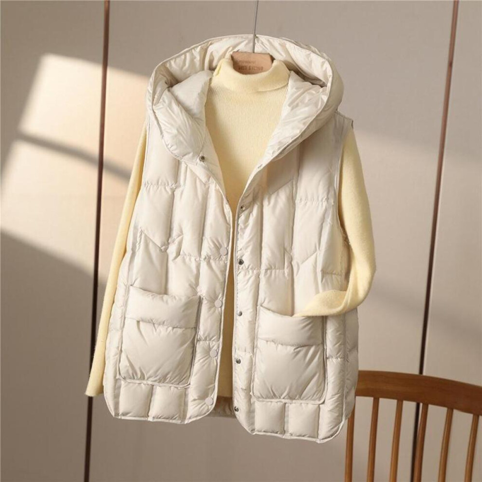 (beige, XL) Autumn Winter Warm Waistcoat Ladies Sleeveless Hooded Down Cotton Coats Women Outerwear Casual Puffer Vest Jacket