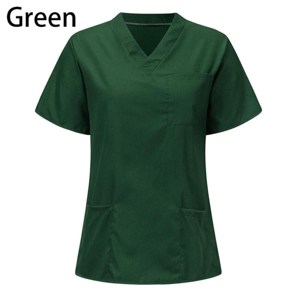 (green, S) Men Women Nurse Accessories V-neck Scrub Tops With Pocket Nursing Uniform Short Sleeve Blouse