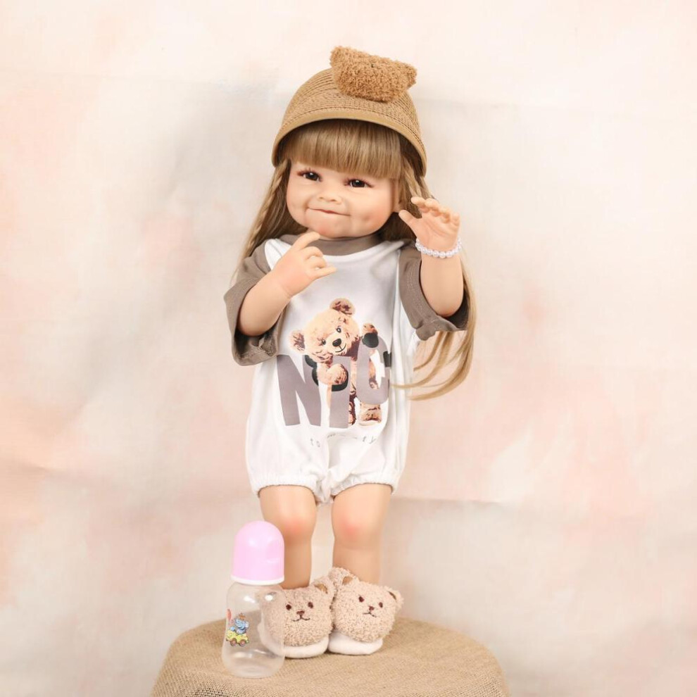 (as the picture, 55cm) Keiumi  Soft Silicone Imitation Baby Rebirth Doll Children's Early Education Puzzle Birthday Gift