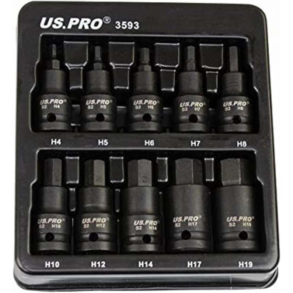 US PRO Tools 10pc Impact Hex Bit Socket Set 1/2'' Drive 4mm to 19mm 3593-image-OPC-PFVHYZ9-NEW