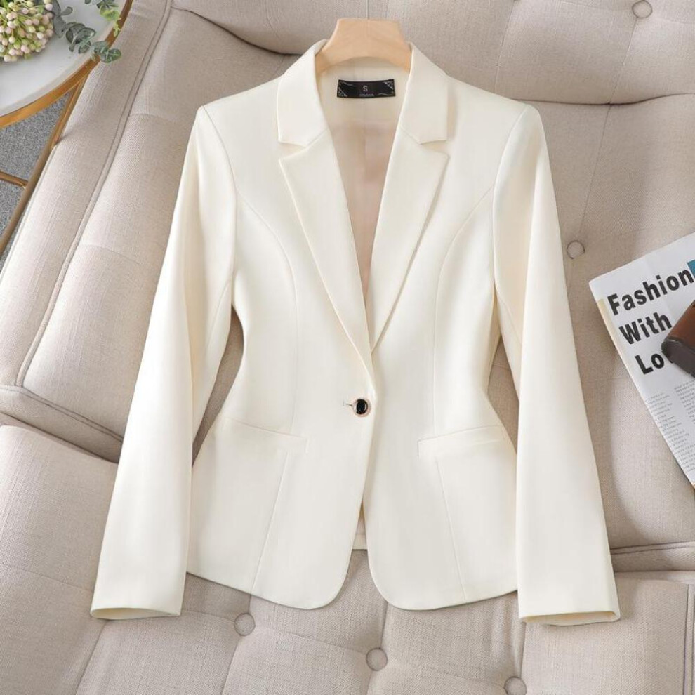(white, 3XL) Autumn New Casual Tops Long Sleeve Office Lady Blazers Elegant Solid Color Button All-match Blazer Women&apos;s Clothing