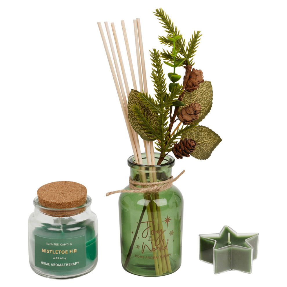 (Mistletoe Fir) 100ml Reed Perfume Diffuser Scented Candle Aromatherapy Gift Box Set