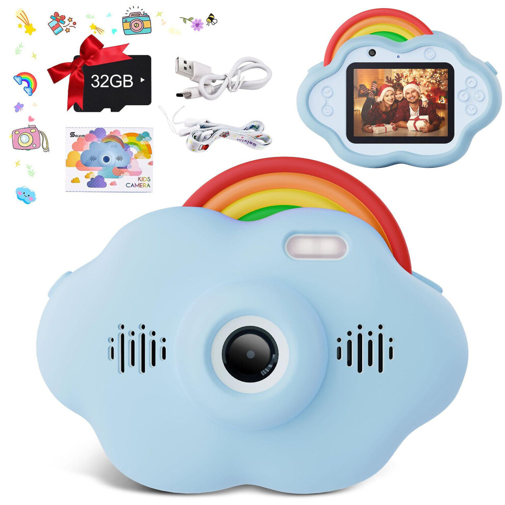Children's Camera (Blue) 1080P HD/40MP Rechargeable, 2.4 Inches, with 32G SD Card, USB, Stickers, Gifts for Children 3-12 Years Old-image-OPC-PFVJ2K5-NEW