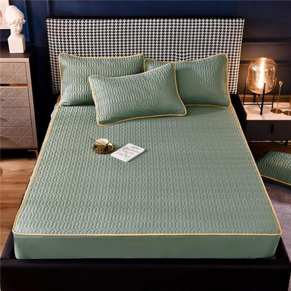 (light green, Mattress Cover(120x200cm)) High-quality Thick Quilted Double Bed Sheet Mattress Cover Soft Breathable Elastic Fitted Sheet With Deep Pocket 150 220*200 Bed Linen Cover