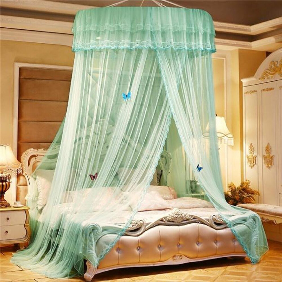 (green, 2.2m (7.2 feet) bed) High Quality Princess Lace Dome Insect Bed Canopy Netting Curtain Elegant Round Mosquito Net Household Big Bed Bedding Comfortable Sleep
