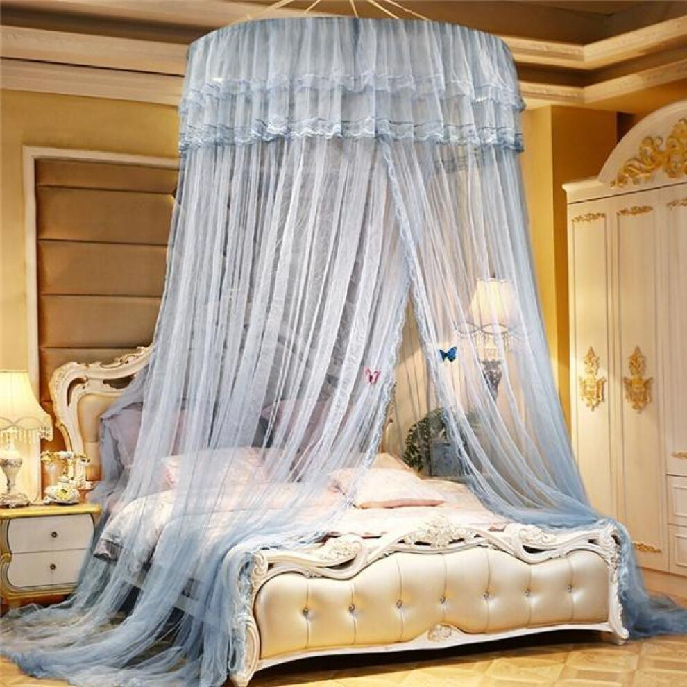(grey, 2.2m (7.2 feet) bed) High Quality Princess Lace Dome Insect Bed Canopy Netting Curtain Elegant Round Mosquito Net Household Big Bed Bedding Comfortable Sleep