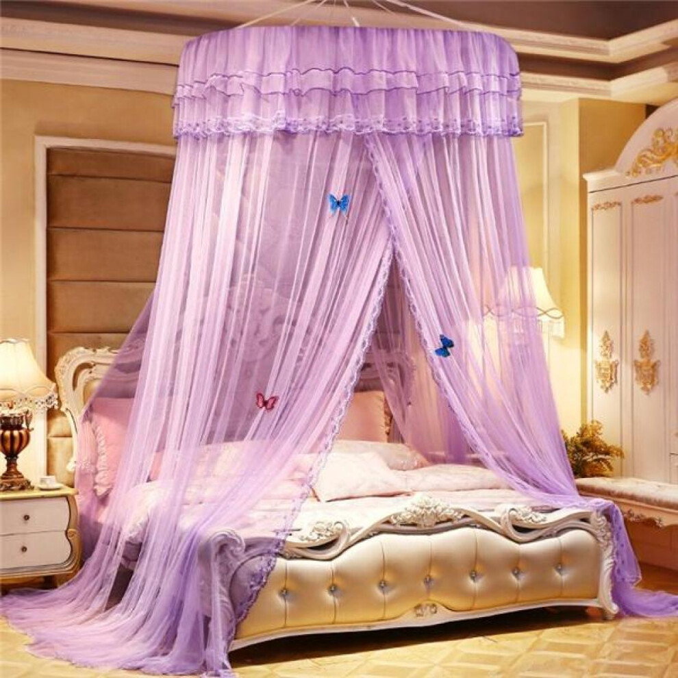(purple, 1.8m (6 feet) bed) High Quality Princess Lace Dome Insect Bed Canopy Netting Curtain Elegant Round Mosquito Net Household Big Bed Bedding Comfortable Sleep