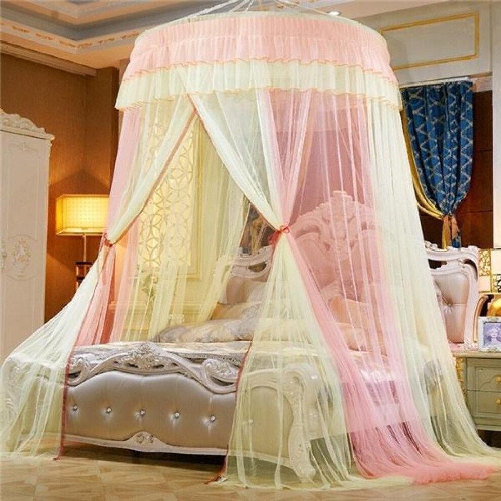 (yellow,pink, 2.0m (6.6 feet) bed) Elgant Canopy Mosquito Net Hanging Bed Curtain Encryption Insect Nets Lace Princess Bed Nets European Style Romantic Baby Canopy Summer Bedspread