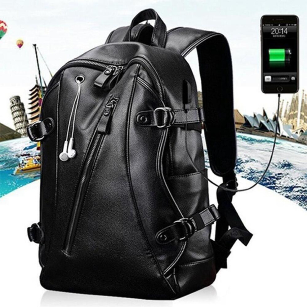 Men Leather  Notebook Usb Charging Port Computer Backpacks For 14 Inch Laptop Bag