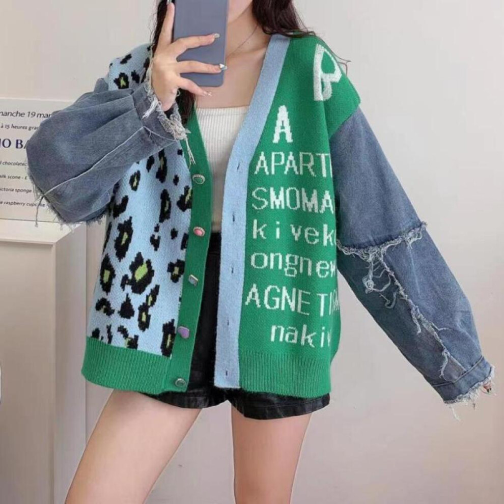 (green, One size) Winter Leopard Print Cardigan Women With Buttons Oversize Jacket Sweater Loose Green Thick Warm Knitted Cardigan For Women