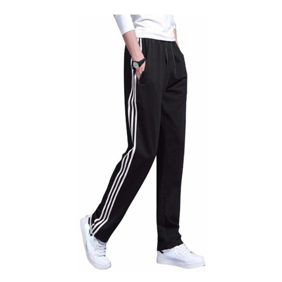 (black, 2XL) Three-stripe Sports Pants Cotton Large Size Straight Running Micro Elastic Pants Breathable Men&apos;s Pants