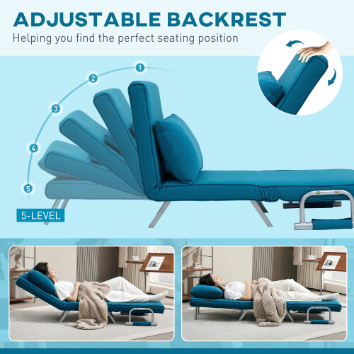 Homcom HOMCOM Single Folding 5 Position Convertible Guest Sleeper Chair Bed, Blue 2
