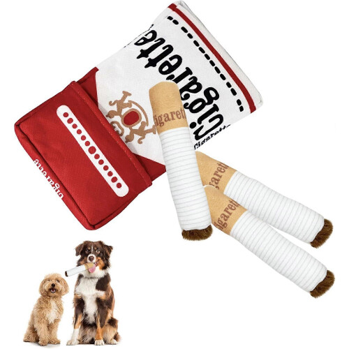 dog toy cigarettes Stuffed Raw Bite Joint Cigarette Case Plush Cigar Funny Interactive Pupp Marlboro Dog Toy: Fun &