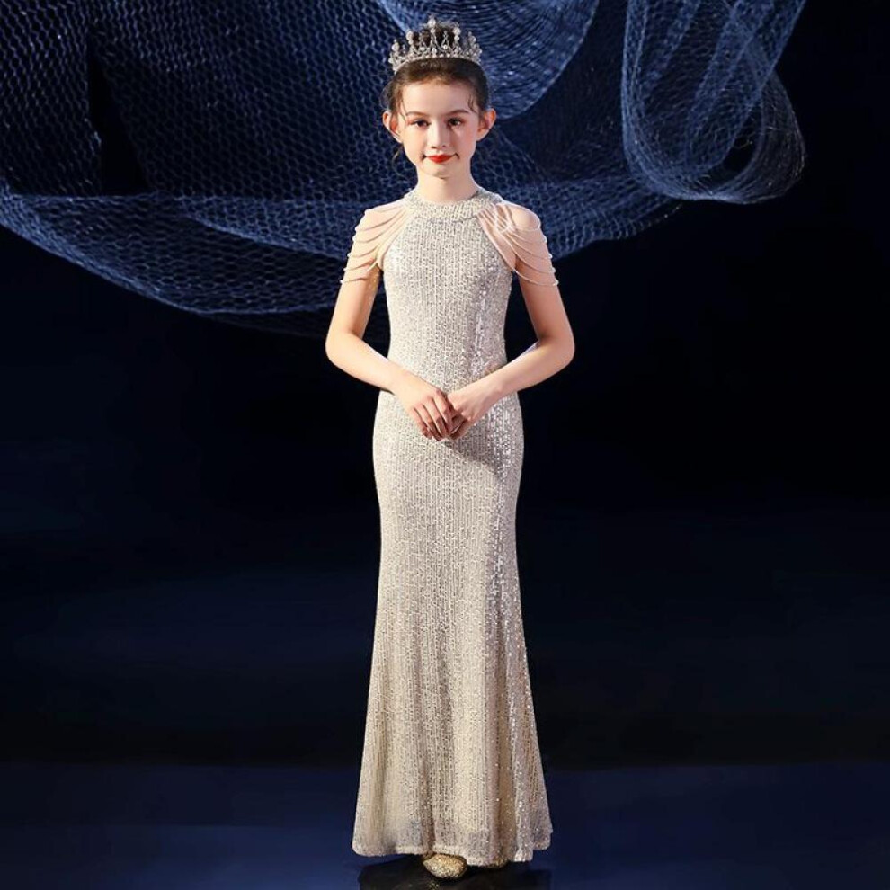 (as the picture, 130cm) Child&apos;s Luxury Evening Dresses For Party Elegant Girls Party Floor Length Sequin Prom Birthday Wedding Bridesmaids