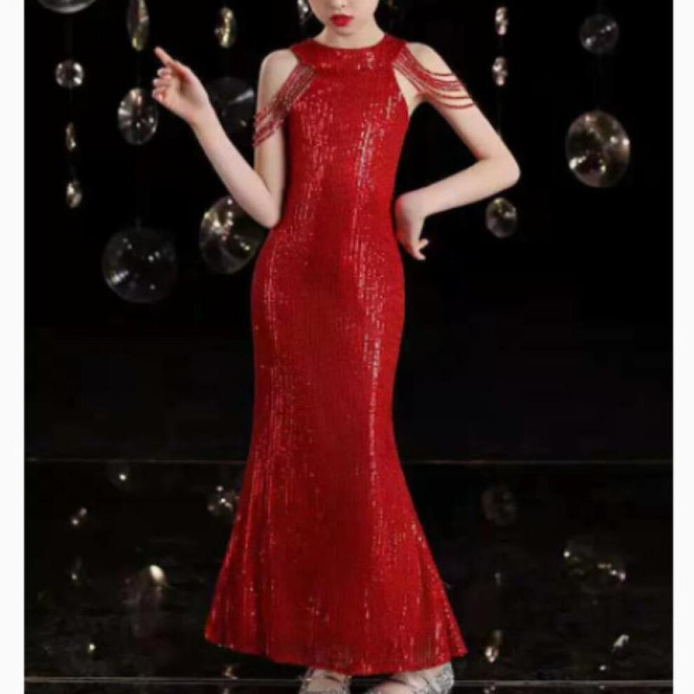 (red, 120cm) Child&apos;s Luxury Evening Dresses For Party Elegant Girls Party Floor Length Sequin Prom Birthday Wedding Bridesmaids