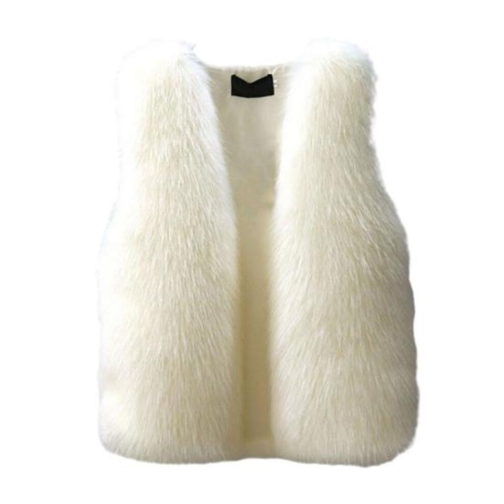 (white, 3XL) Women Faux Fur Vest Cozy Fluffy Color Sleeveless Soft Thick Solid Open Stitch Front Cardigan Slim Fit Cold Resistant