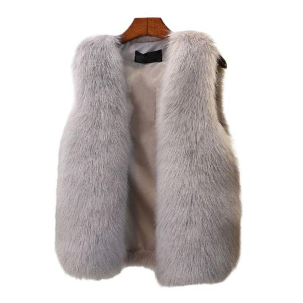 (grey, L) Women Faux Fur Vest Cozy Fluffy Color Sleeveless Soft Thick Solid Open Stitch Front Cardigan Slim Fit Cold Resistant