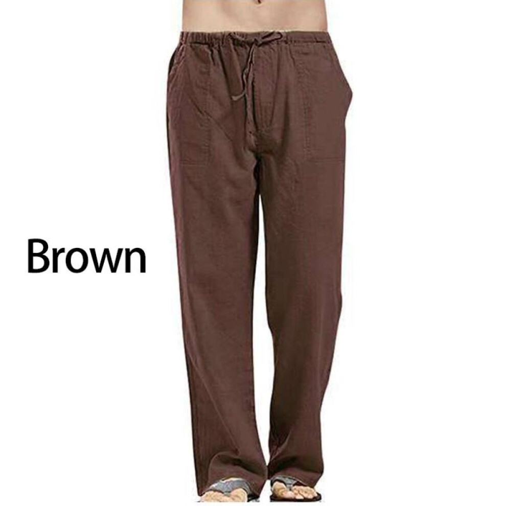 (brown, S) Men&apos;s Autumn Streetwear Elastic Waists Trousers Loose Pants Straight Party Pants Linen Plus Size