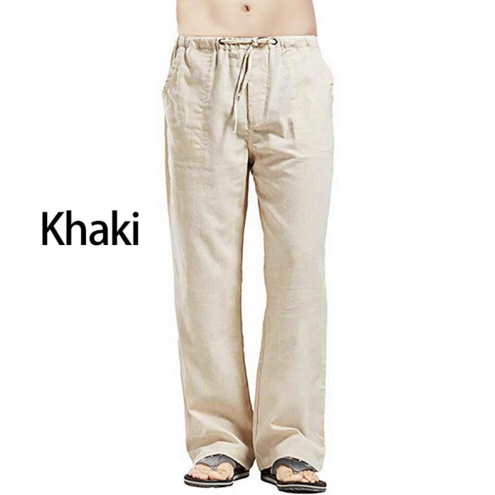 (khaki, 5XL) Men&apos;s Autumn Streetwear Elastic Waists Trousers Loose Pants Straight Party Pants Linen Plus Size