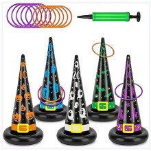 5 Pcs Halloween Party Inflatable Witch Hats Ring Toss Game with 10 Rings,Kids Adults Family Indoor Outdoor Fun Games