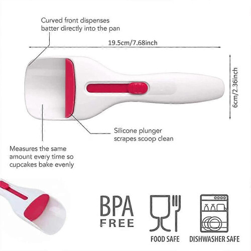 Cake Batter Distribution Scoop, One-Touch Sliding Button Batter Spoon, Kitchen Batter Dispenser DIY Cupcake Baking Tool 1