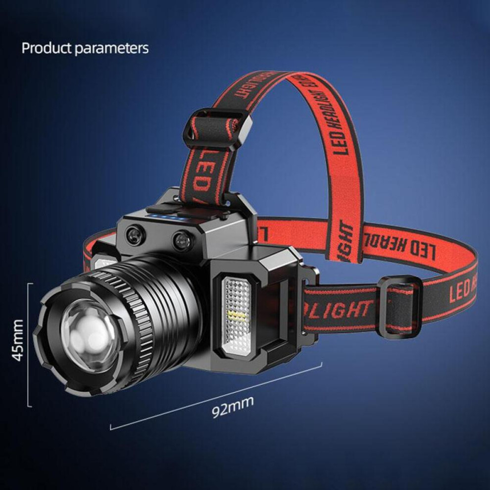 (black) 2000mah Usb Charging Headlamp Super Bright Flashlight T51 Sensing Led Headlamp Waterproof Camping Mobile Charging Bank Searchlight