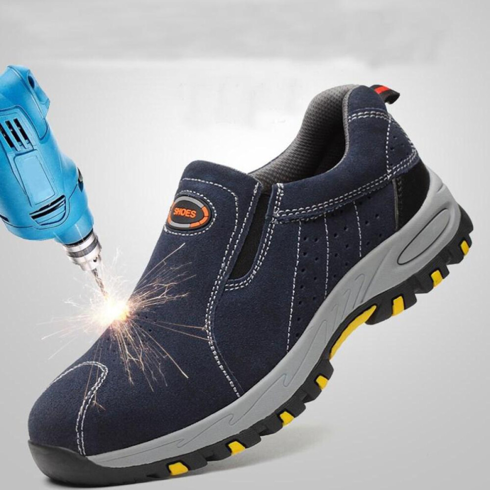 (blue, 41) Steel Toe Safety Work Shoes Men Breathable Slip-on Casual Boots Mens