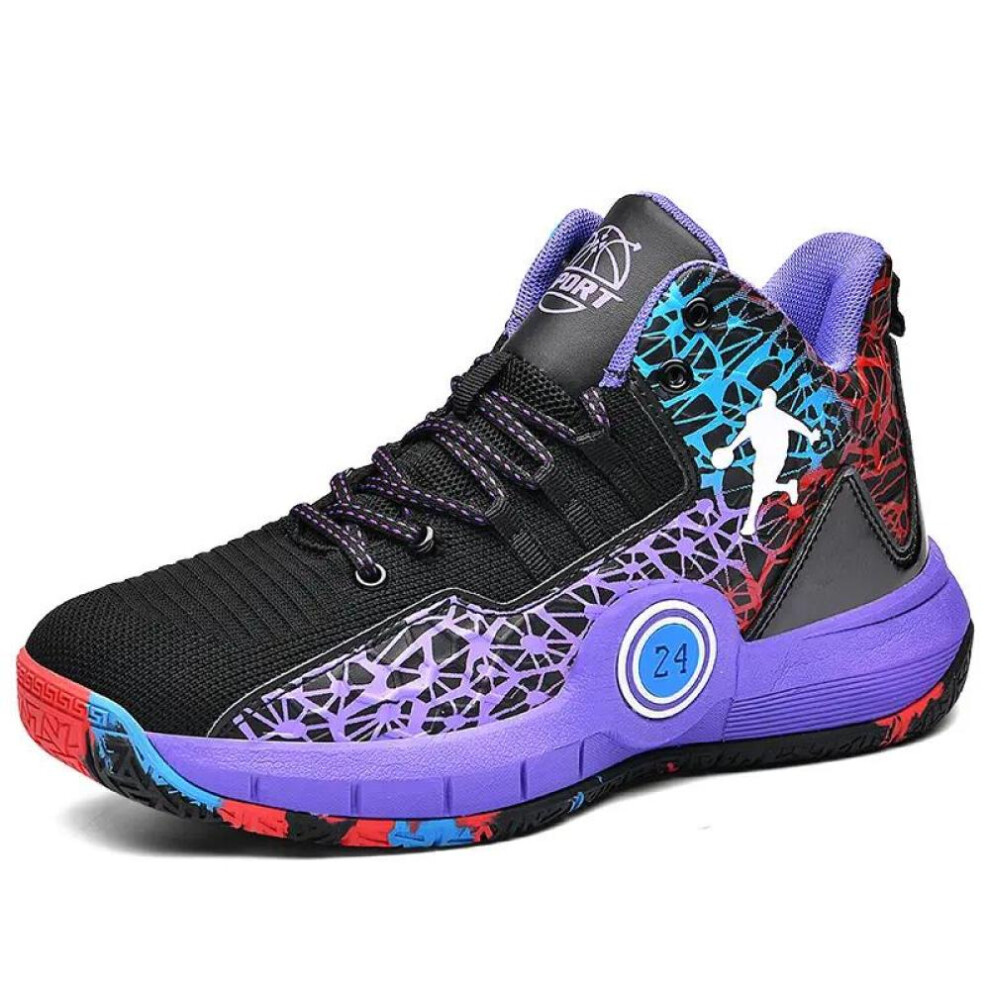 (purple, 42) Basketball Shoes Men's Women's Middle High Top Thick Sole Non-slip Wear Resistant Rollover Breathable