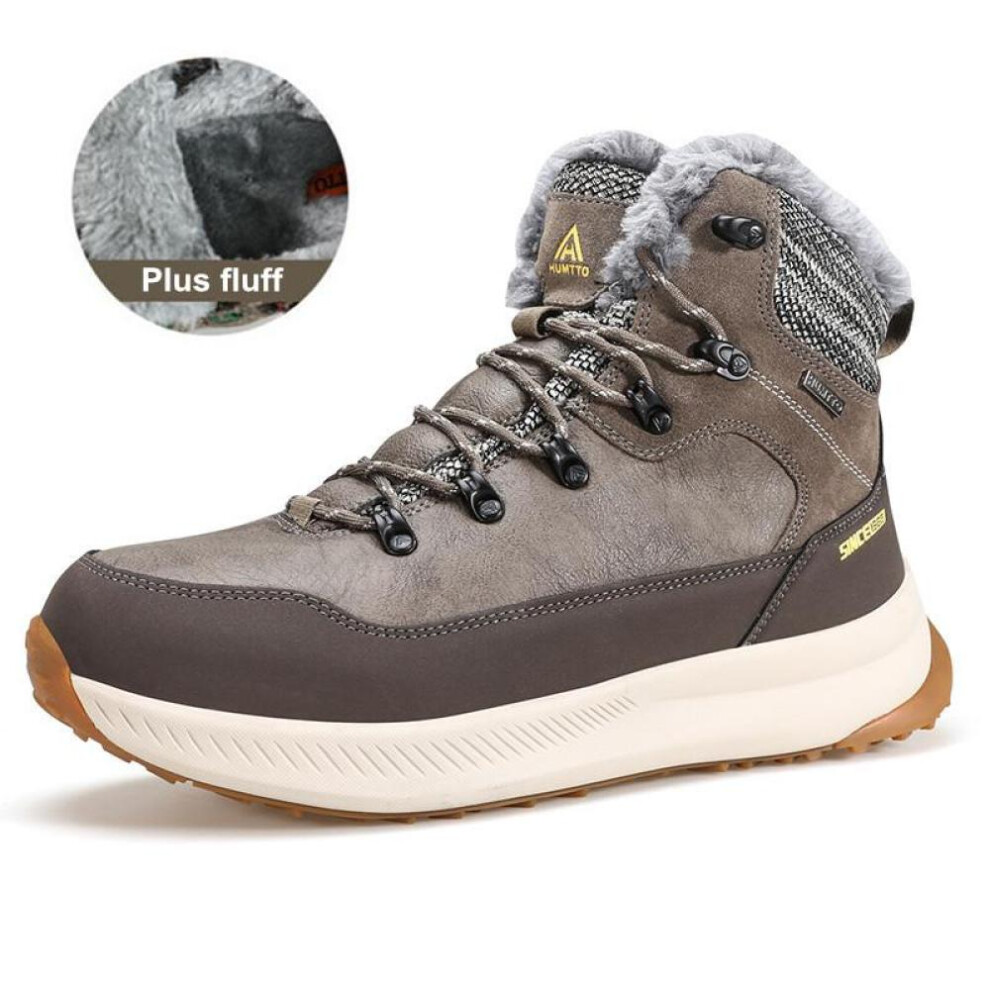 (khaki, 44) Humtto Leather Ankle Boots Winter Rubber Snow Boots For Men Luxury Designer Platform Shoes Black Work Men&apos;s Sneakers