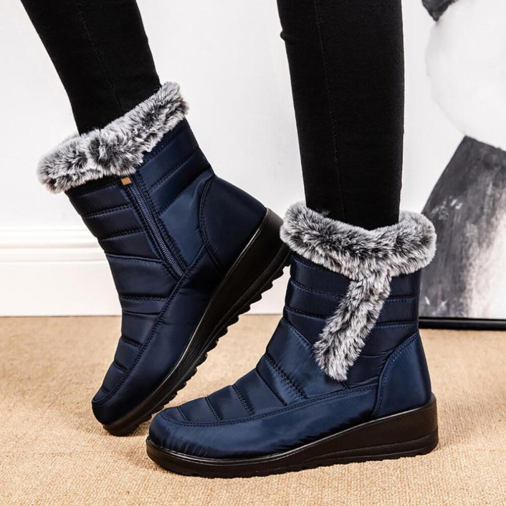 (blue, 42) Waterproof Women&apos;s Winter Boots 2024 Women Snow Boots Faux Fur Warm Ankle Boots Women Thicked Plush Non-slip Cotton Boots Woman