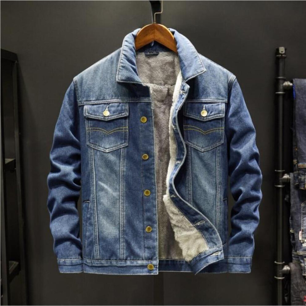 (dark blue, M) Winter Mens Denim Jackets Fashion Men Fleece Thick Warm Jeans Jacket Men Casual Slim Outwear Windbreaker Cowboy Coats