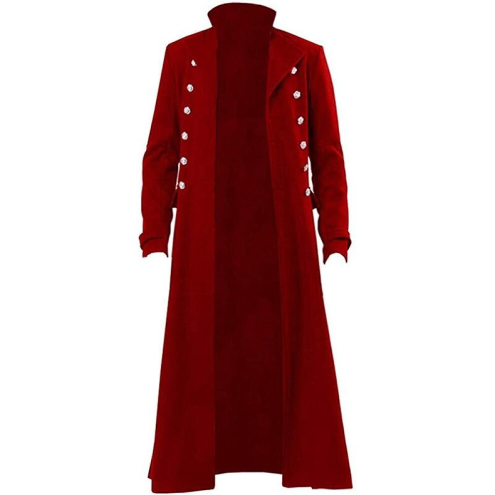 (red, S) Medieval Steampunk Retro Gothic Coat Windbreaker Jacket Victorian Uniform Long Section Men Coat Cosplay Costumes