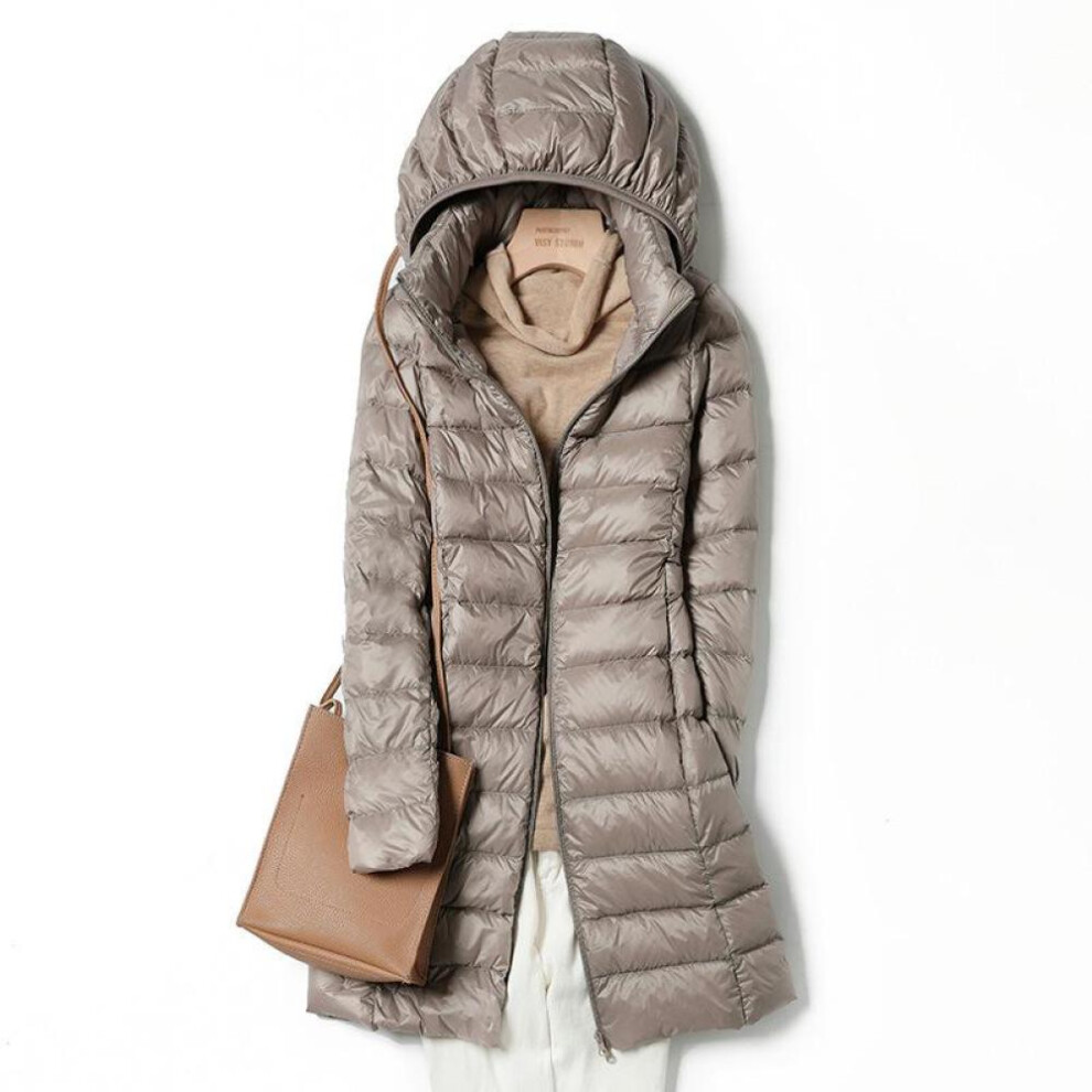 (khaki, 4XL) Winter Womens Down Jackets Long Ultra Light Thin Casual Coat Puffer Jacket Slim Remove Hooded Parka