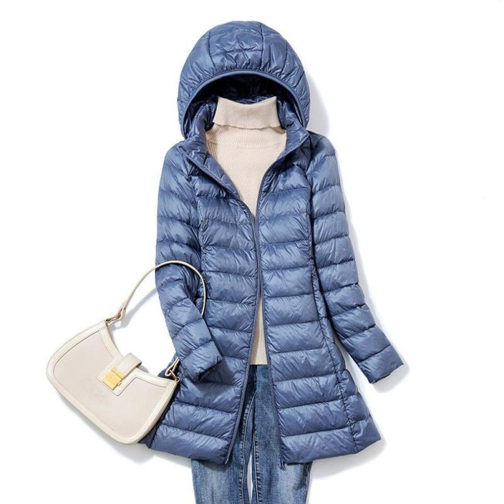 (blue, M) Winter Womens Down Jackets Long Ultra Light Thin Casual Coat Puffer Jacket Slim Remove Hooded Parka