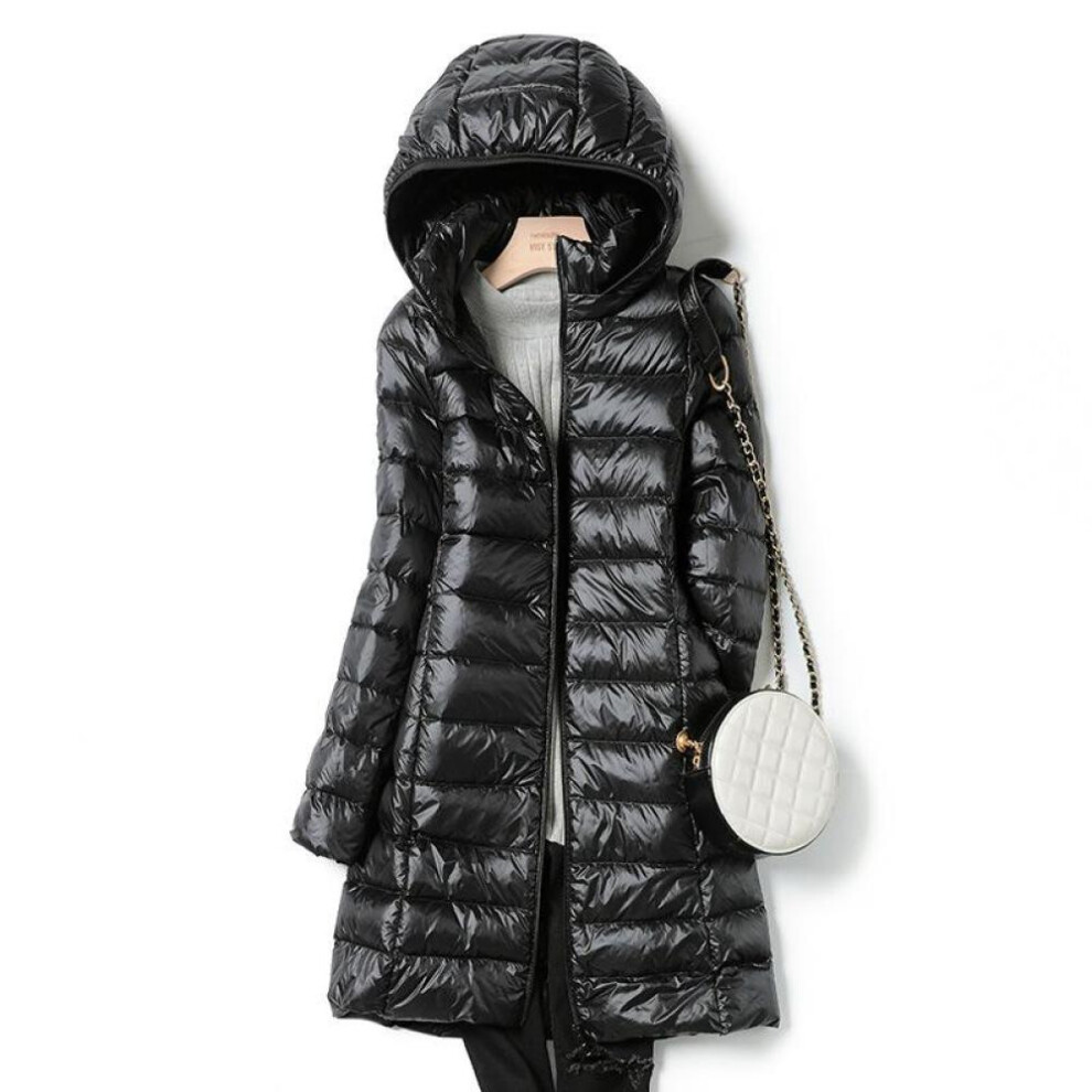 (black, XL) Winter Womens Down Jackets Long Ultra Light Thin Casual Coat Puffer Jacket Slim Remove Hooded Parka