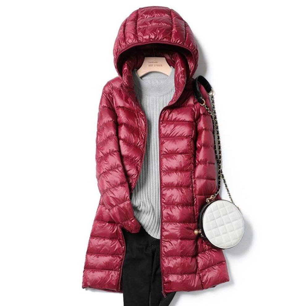 (wine red, 5XL) Winter Womens Down Jackets Long Ultra Light Thin Casual Coat Puffer Jacket Slim Remove Hooded Parka