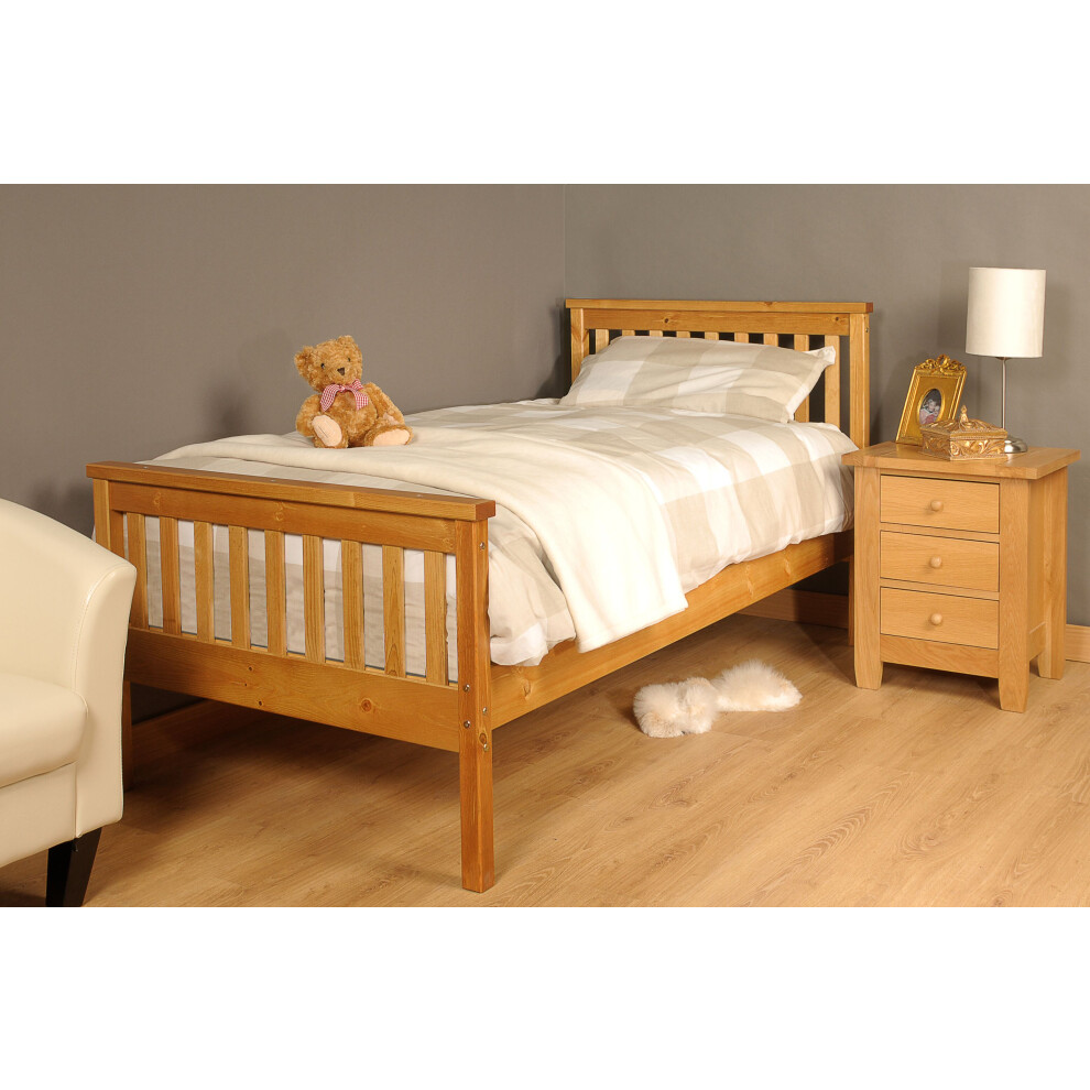 (3ft Single, Caramel) Talsi Wood Bed Frame & Tanya Mattress
