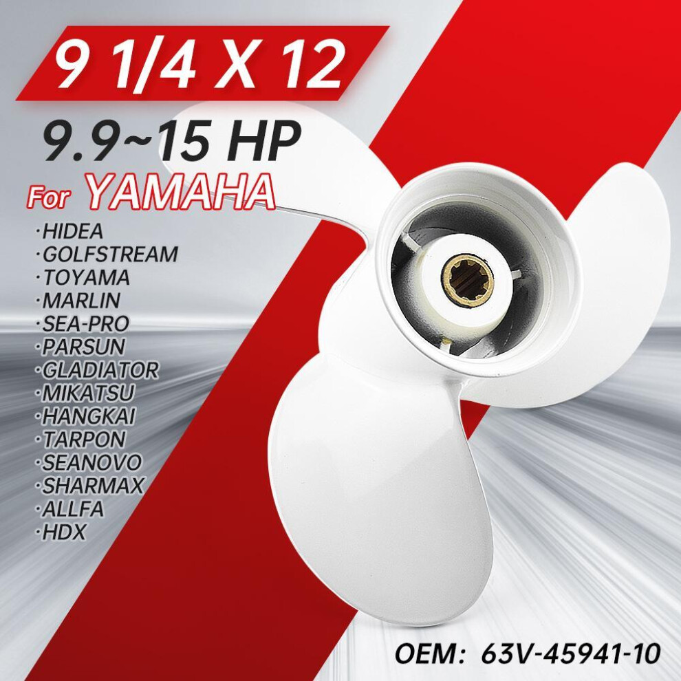 Aluminum Alloy White Screw Propeller For Yamaha 9.9hp 15hp Outboard, 3 Blades, 8 Spline Tooth, 9-1/4x12 , Rotation R ,boat Parts