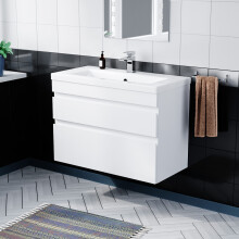 Nes Home White 800mm PVC 2 Drawer Wall Hung Vanity Cabinet and Basin Sink Unit