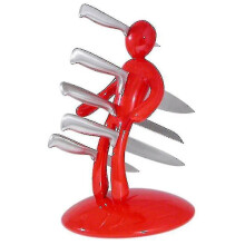(Red, With Knife) Kitchen Knife Holder, Stabbed Man Kitchen Knife Block With Transparent Knife Cover For Meat Cleaver