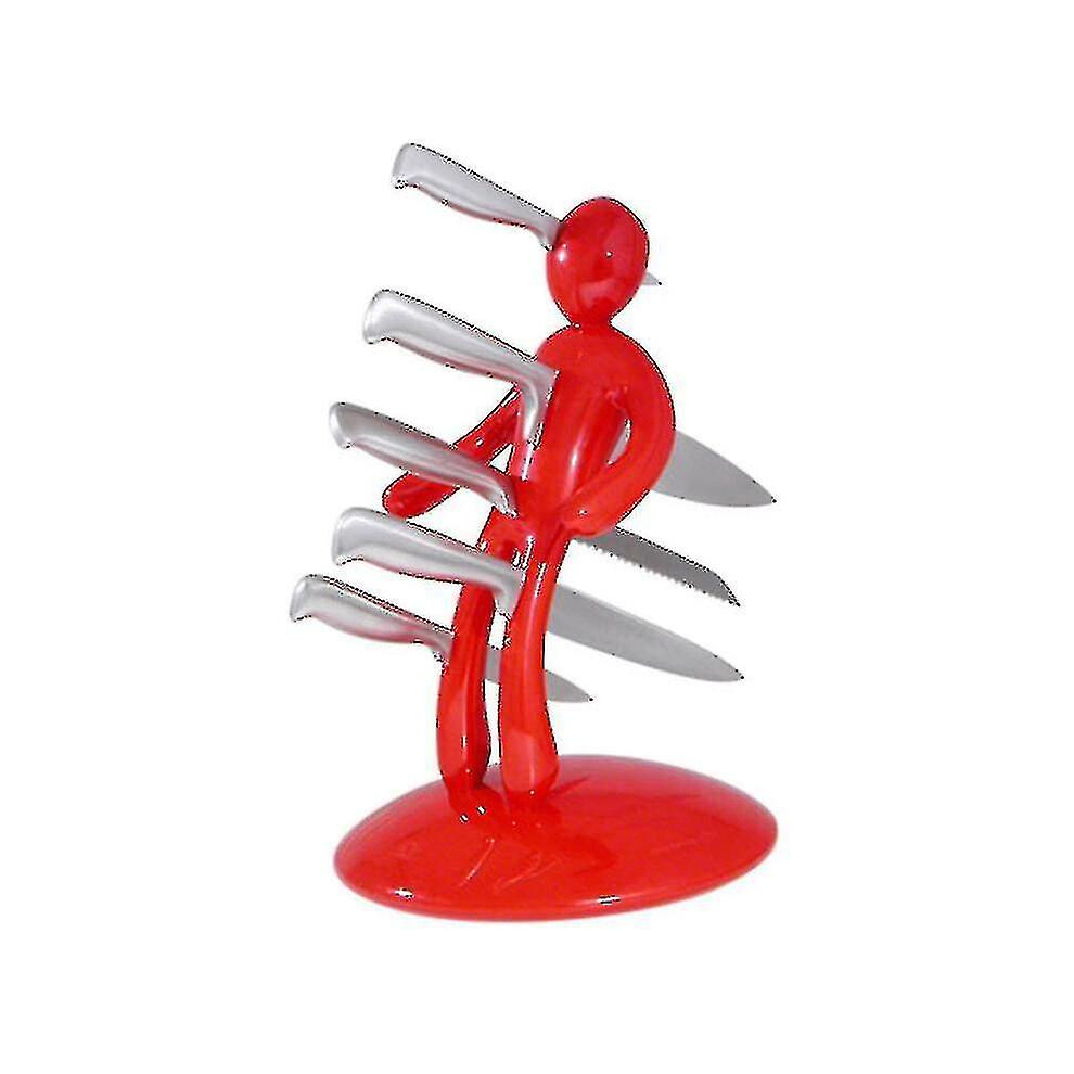 (Red, With Knife) Kitchen Knife Holder, Stabbed Man Kitchen Knife Block With Transparent Knife Cover For Meat Cleaver