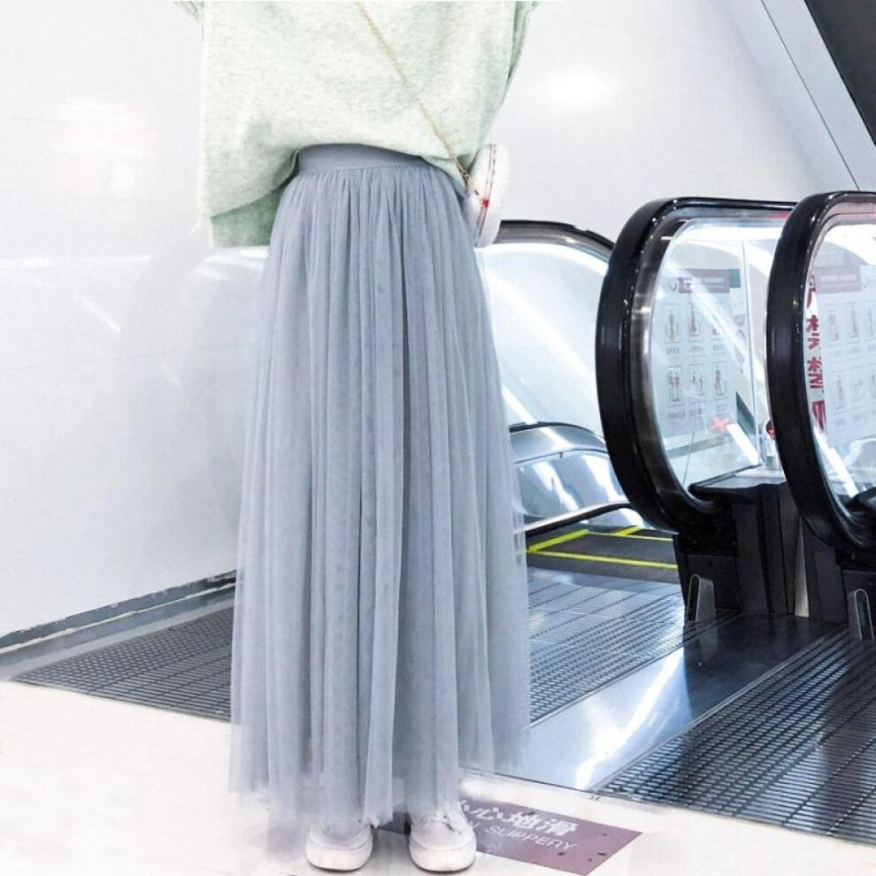 (grey, 98cm) Women&apos;s Tulle Mesh Skirt Elastic High Waist All-match Fashion A-line Tutu Skirt Pleated Midi Skirt
