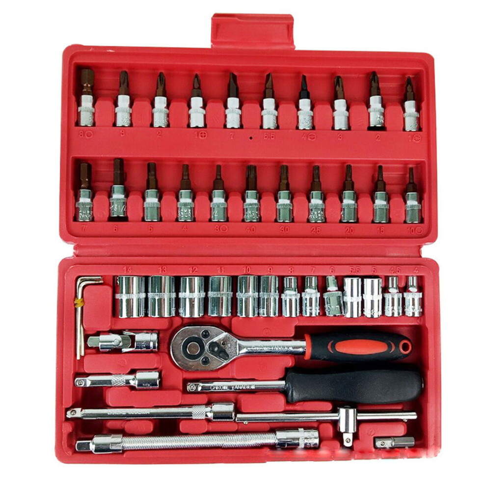 New 46Pcs Auto Repair Tools Combination Set Manual Socket Wrench Moto Protection Tools 762179079033