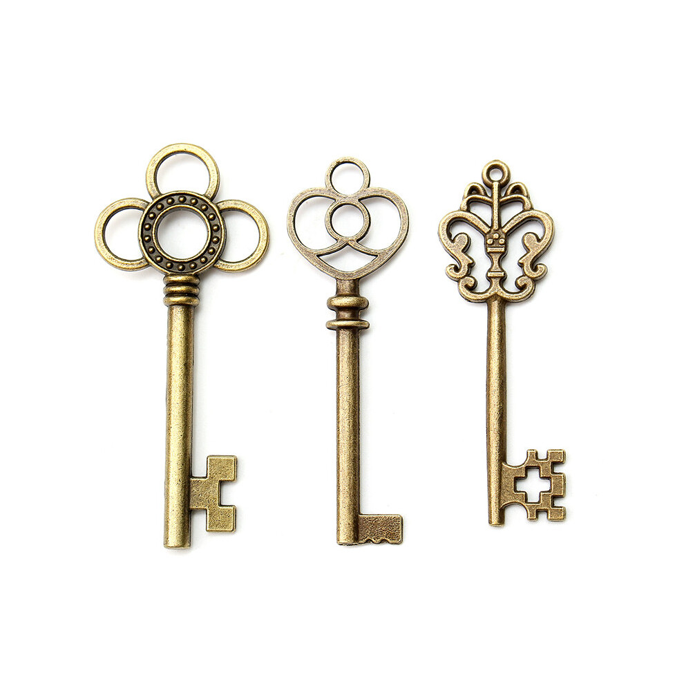 30pcs Bronze Keys Antique Vintage Old Look Skeleton Lot Pendant Fancy Heart Wedding Decor