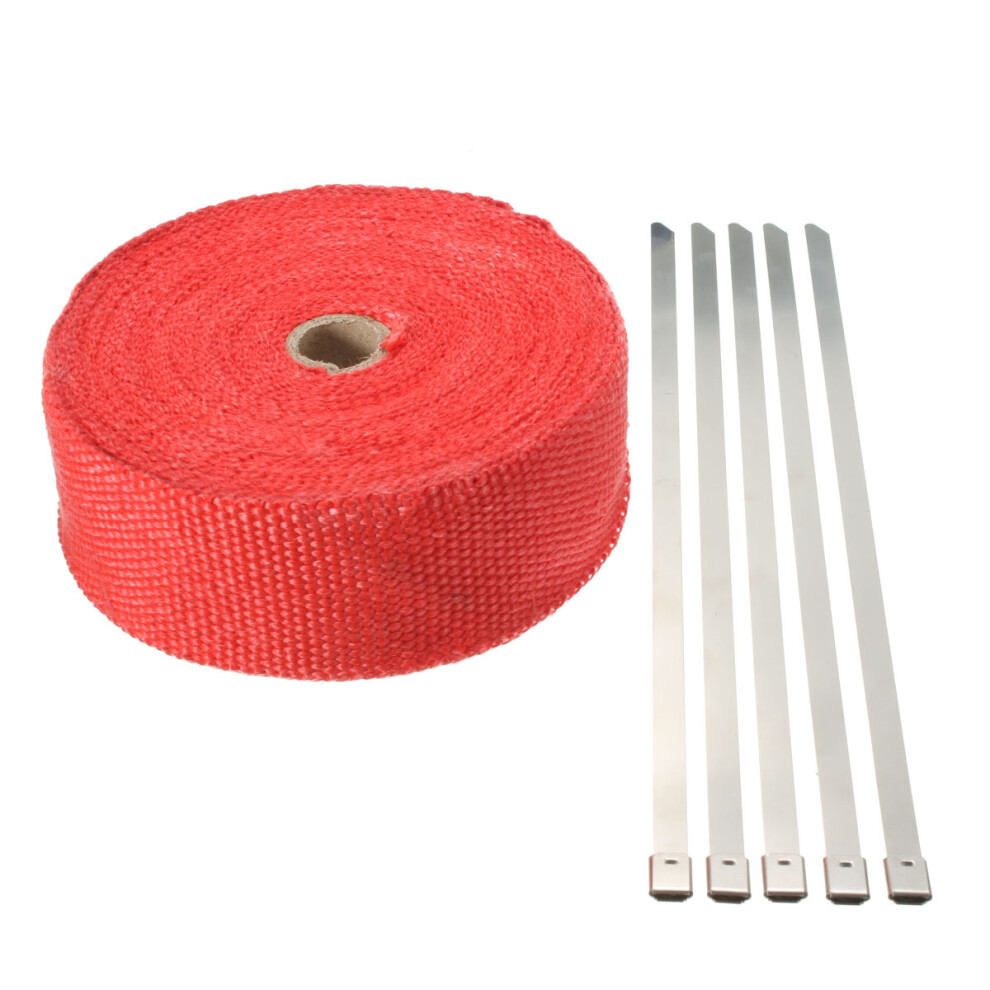 New 15M Exhaust Header Manifold Pipe Insulating Wrap Heat Tape + 5 Zip Tie Red 762179077121