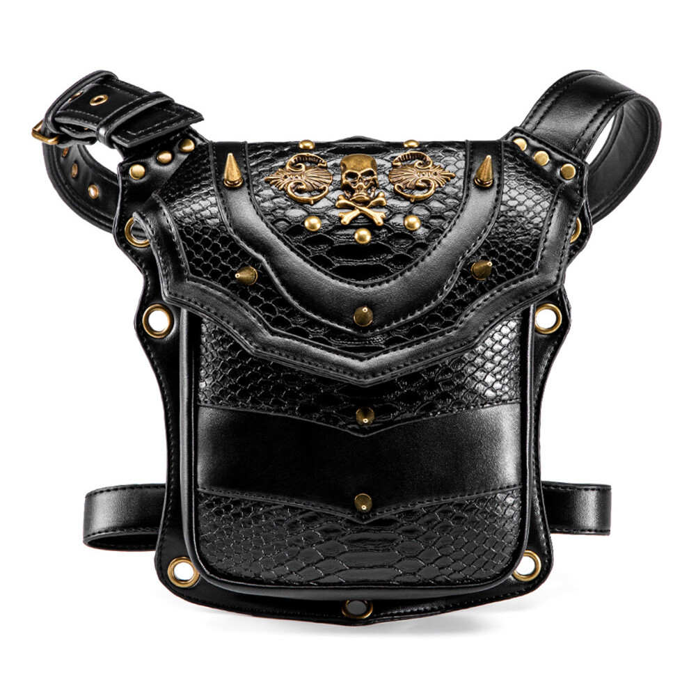 New Motorcycle Steampunk Bag Pu Leather Waist Leg Shoulder Gothic Punk Retro Victorian Style Black 762179074441