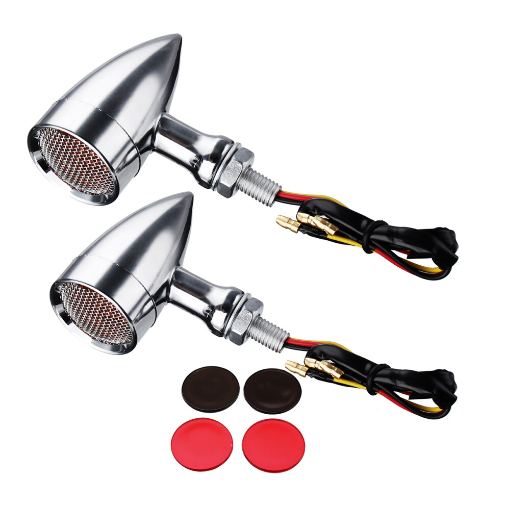 New 10Mm Bullet Grill Led Turn Signal Indicator Lights Lamp For Harley Chopper Bobber 762179073376
