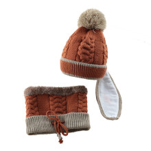 Nuovi bambini ragazze ragazzi set di berretto sciarpa maschera lavorato a maglia caldo invernale in pile cappello da sci con pompon