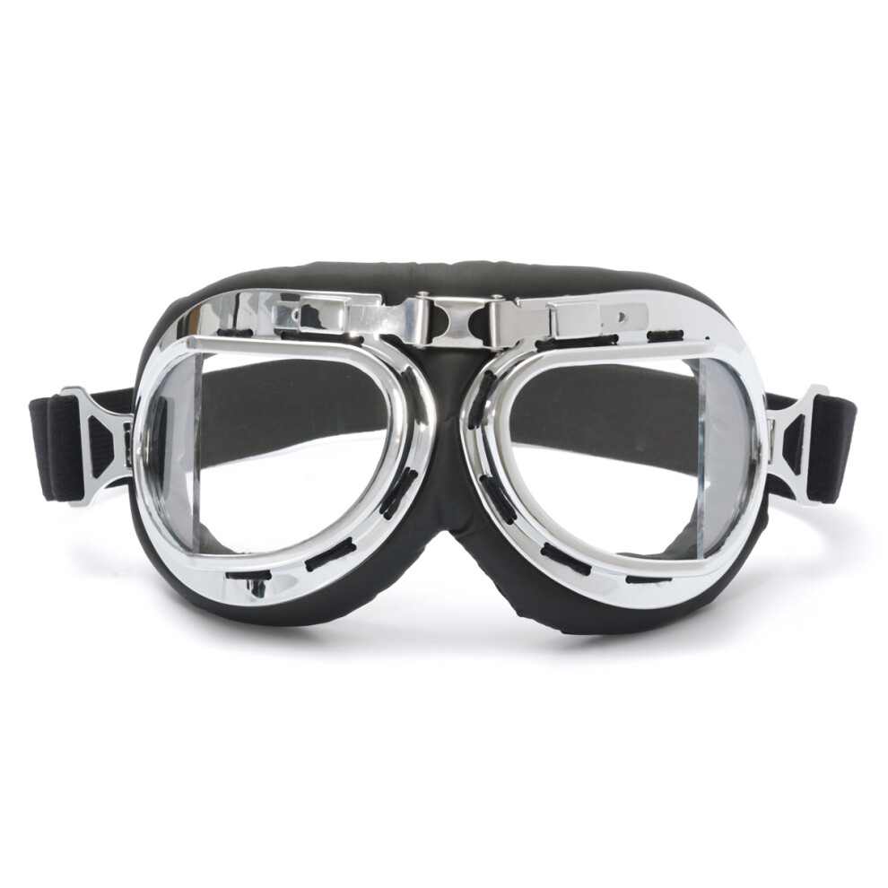 Universal Motorcycle Helmet Scooter Goggles Pilot Style Black 762179035190